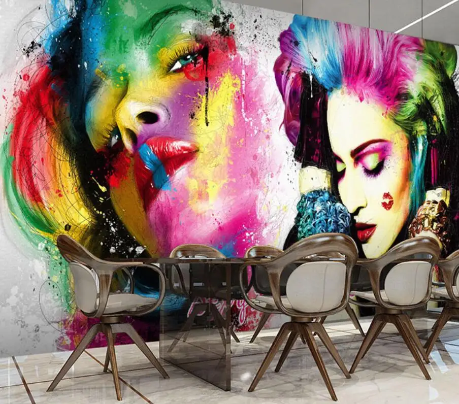 Milofi custom 3d wallpaper mural watercolor art graffiti beauty salon shop personality hair salon bar background wall decoration