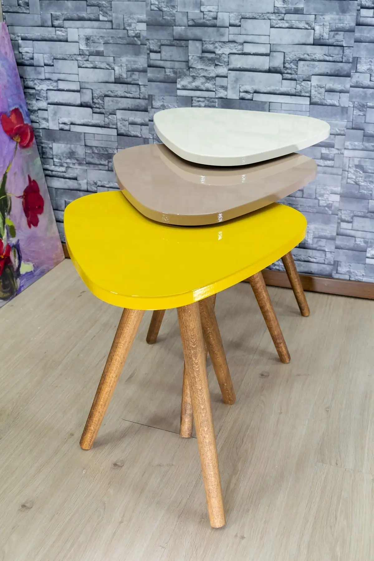 Zigon Coffee Table Turning Foot Triangle Cream Capi Yellow