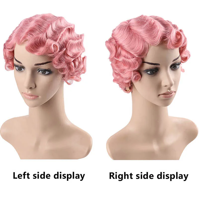 AILIADE 1920s Short Kinky Curly Synthetic Wigs For Black Women Retro Wig Female Hair Finger Wave Gold Black For Cosplay Party