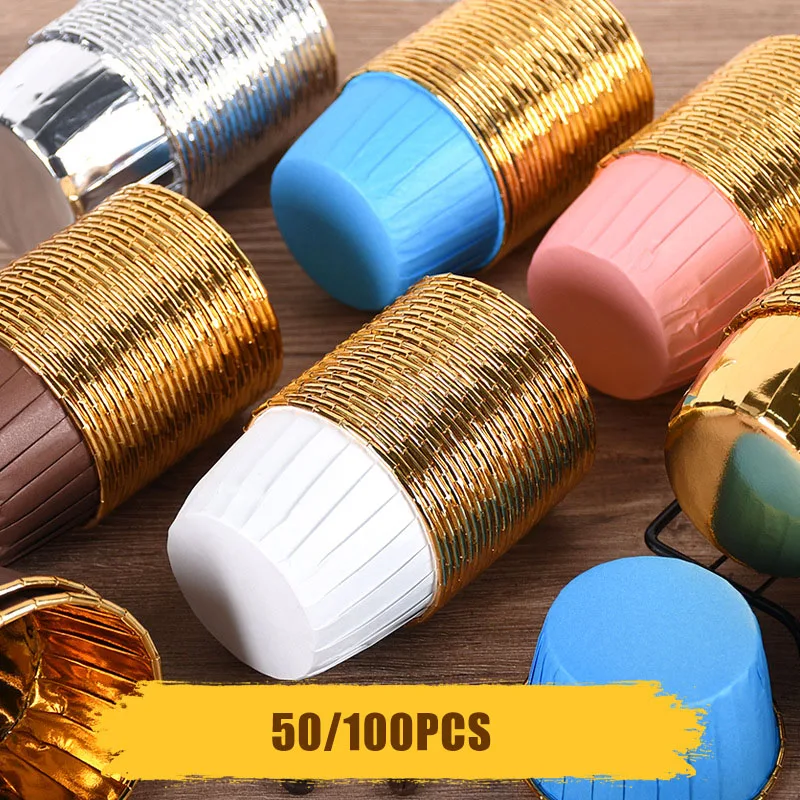 50/100pcs Aluminum Foil Cupcake Paper Cupcake Liner Baking Cups Muffin Cupcake Paper Cups xqmg Cake Tools Bakeware Kitchen new