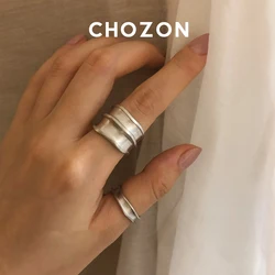 Recommended Korea Dongdaemun INS Retro Dull Polish Matte 925 Sterling Wide Ring Women's Adjustable Rings Sets