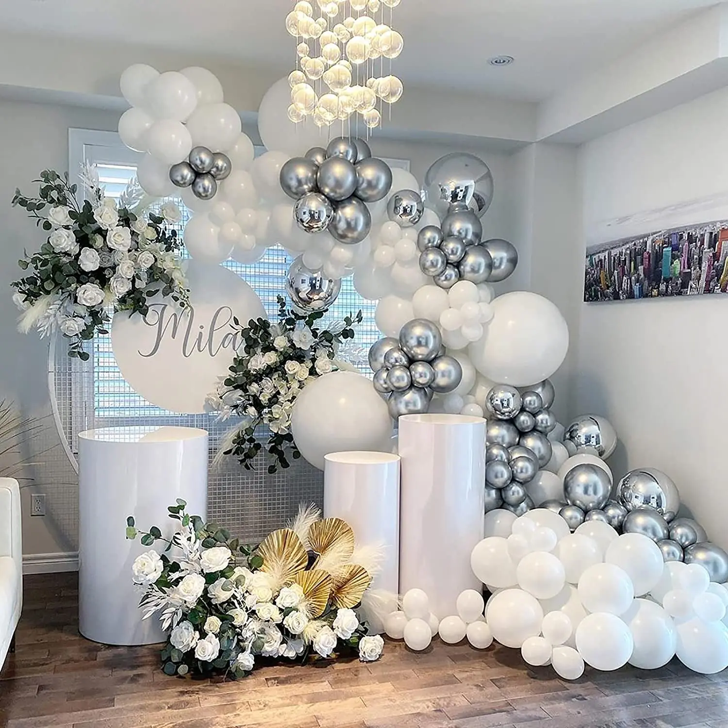 86pcs Silver White Metal Balloons Arch Garland Kit Decor Wedding Birthday Baby Shower Party Decoration Supplies Kids Girl Gift