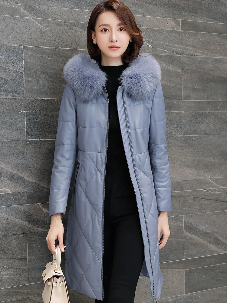 

Genuine Sheepskin Coat Female Fox Fur Collar Down Jacket Winter Jacket Women Real Leather Jacket Korean Long Coats MY