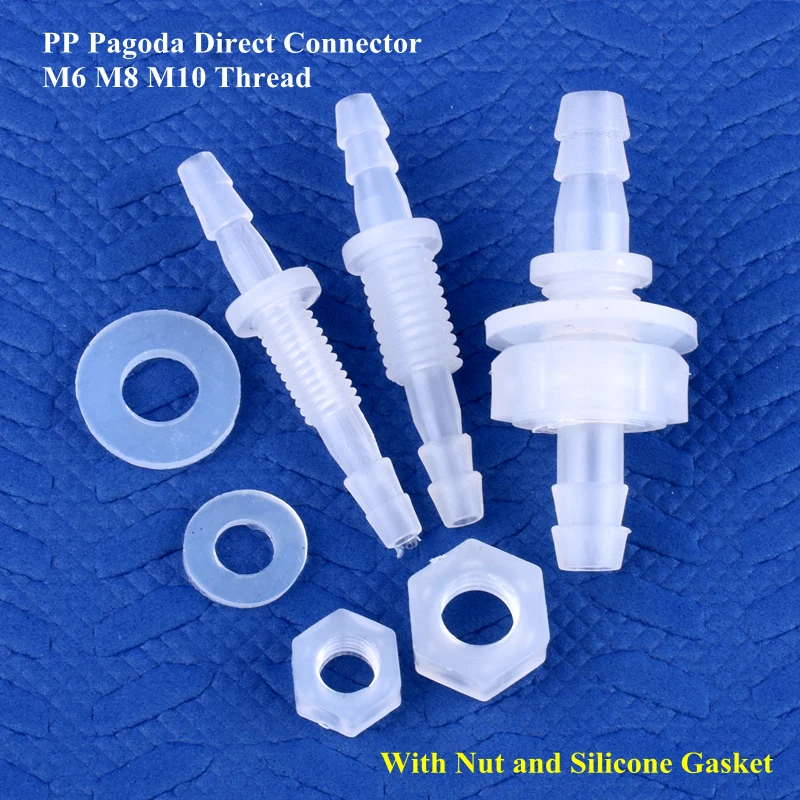 5~200Pcs M6~M10 To 3~8mm PP Pagoda Direct Connectors With Hex Nut Silicone Gasket Irrigation Aquarium Tank Air Pump Hose Joints