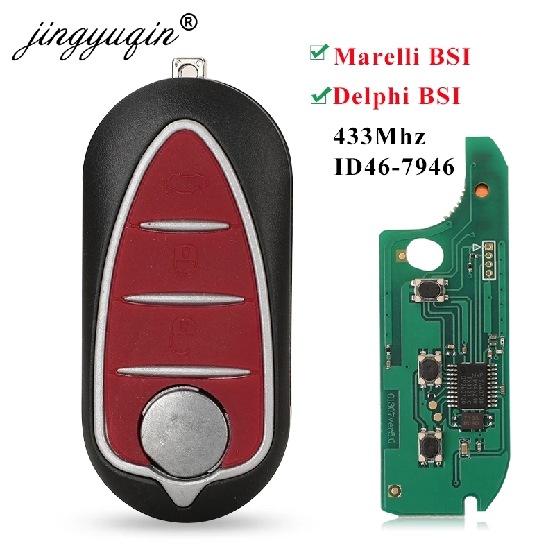 jingyuqin Remote Flip 3 Buttons Car Key Fob For Alfa Romeo Mito 2008-2015 Giulietta 2010-2016 433Mhz ASk ID46-7946 Auto Keys