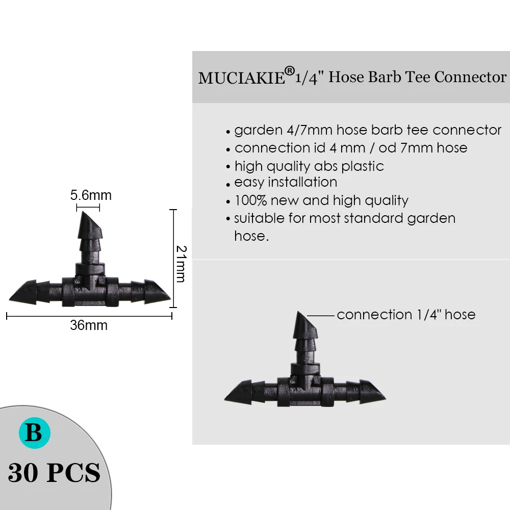 MUCIAKIE zraszacz nawadniania 1/4 Cal Barb Tee pojedyncze podwójne Barb kolczasty wody złącza rurowe dla 4/7mm wąż ogród montażu