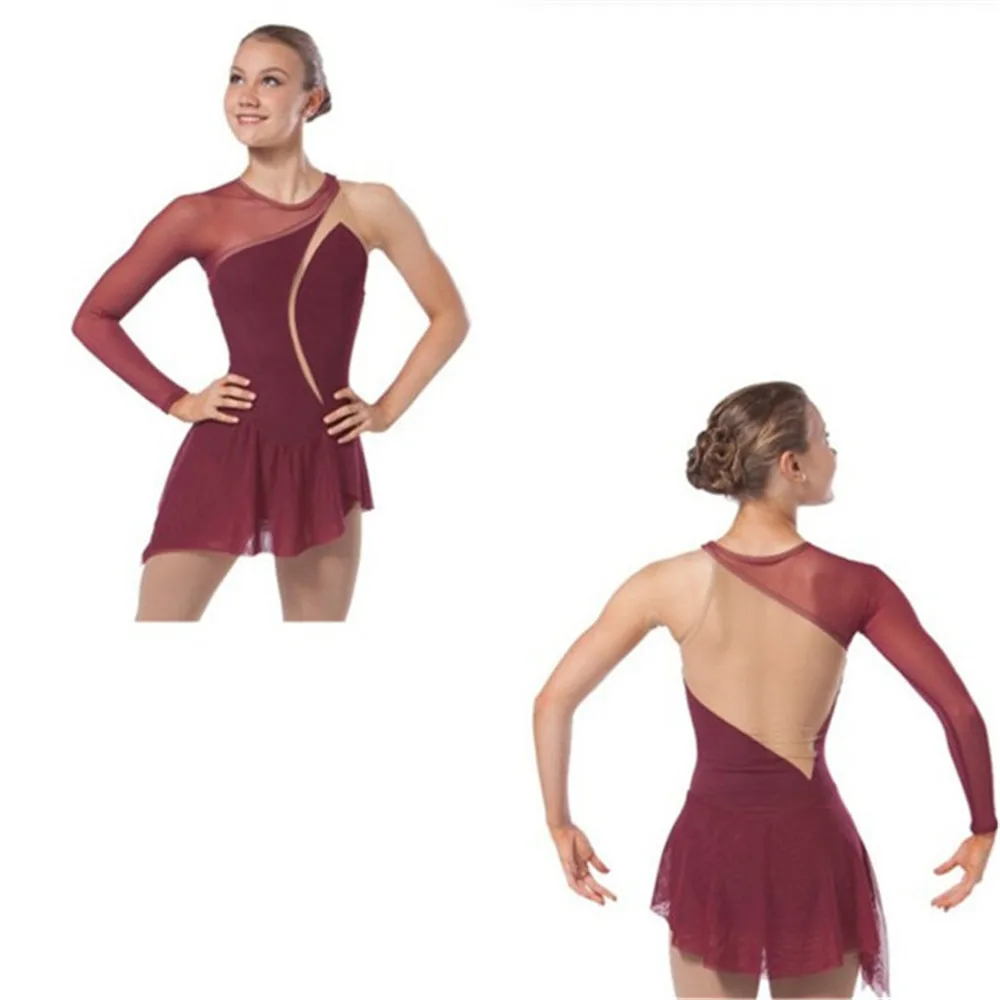 LIUHUO Figure Skating Dress Women\'s Girls\' Ice Skating performance Rhythmic gymnastics competition Claret Primary style