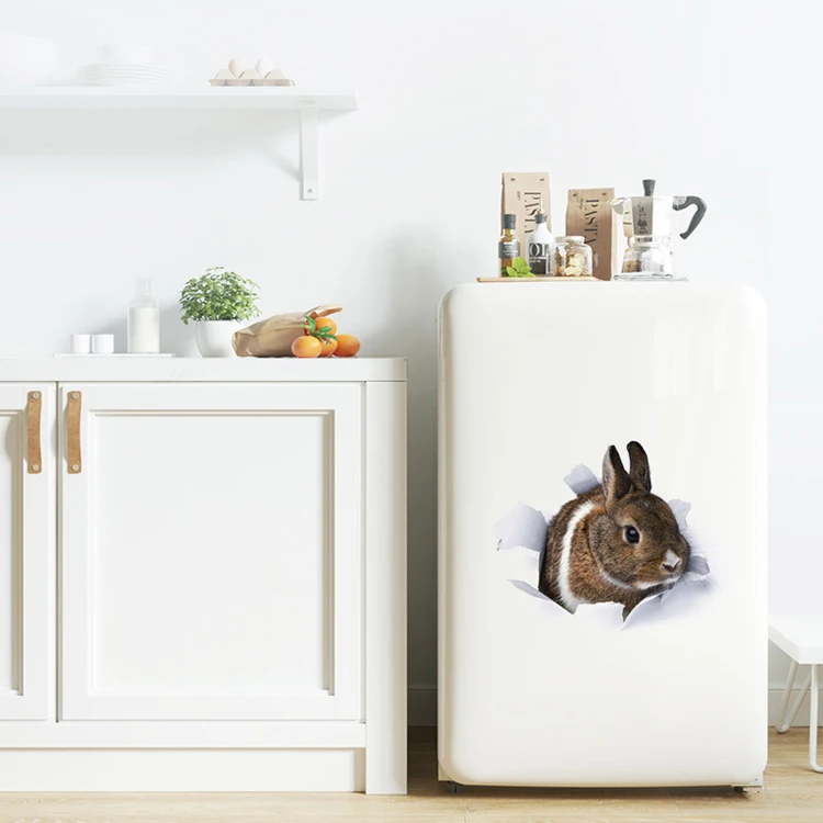 Niedlicher 3D-Wandaufkleber mit Häschen- und Kätzchenmotiv für Badezimmer, WC, Schrank, Heimdekoration, Aufkleber, Hintergrundtapete, Tieraufkleber – Detail 6