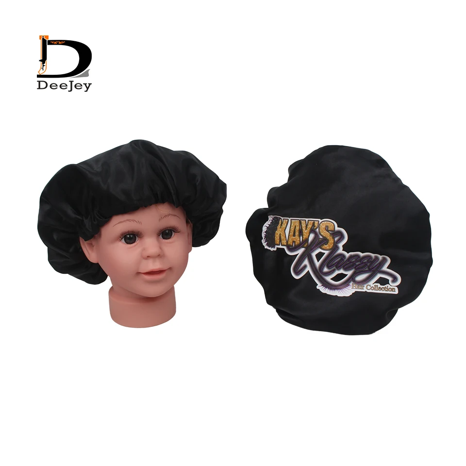 Customize printed quality 2 layer polyester satin bonnets for kids children sleep cap bath caps and head tie scarf 20pcs lot