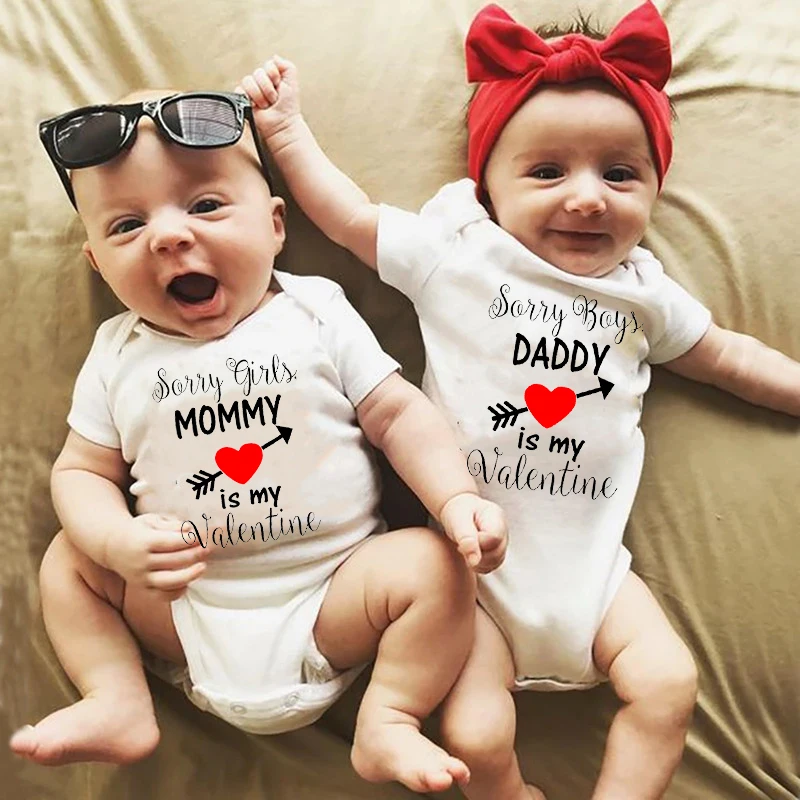 Sorry Boys Girls Daddy or Mommy Is My Valentine Newborn Baby Twins Rompers Infant Cotton Short Sleeve Body Baby Ropa Bodysuits