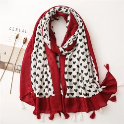 Women Fashion Love Heart Tassel Viscose Shawl Scarf Lady High Quality Wrap Warm Pashmina Stole Bufandas Muslim Hijab 180*90Cm