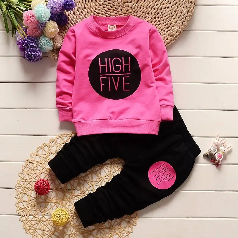 New Spring Autumn Girls Clothes Set Children Long Sleeve O-Neck Tops Pants 2pcs Kids Fashion Casual Bow For Baby Letter Outfit