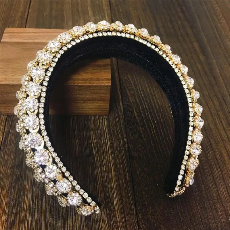 2021 Luxury Baroque Padded Hairband for Women Full Crystal Diamond Rhinestone Headband Wide Thick Girls Gift Hair Accessories