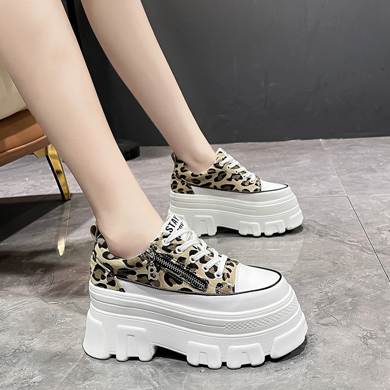 2021 Thick Bottom Sneakers Women Casual Platform Canvas Shoes Ladies Leopard Vulcanized Shoes Chunky Sneakers Woman Basket Femme