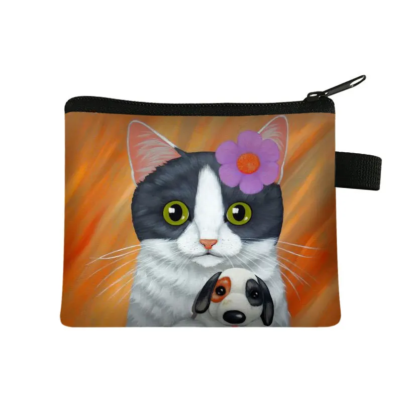 Cute Cat Print Children's Wallet Student Portable Card Bag Coin Key Storage Bag Large Capacity Hand Bag Coin Purse Mini Bag Sac