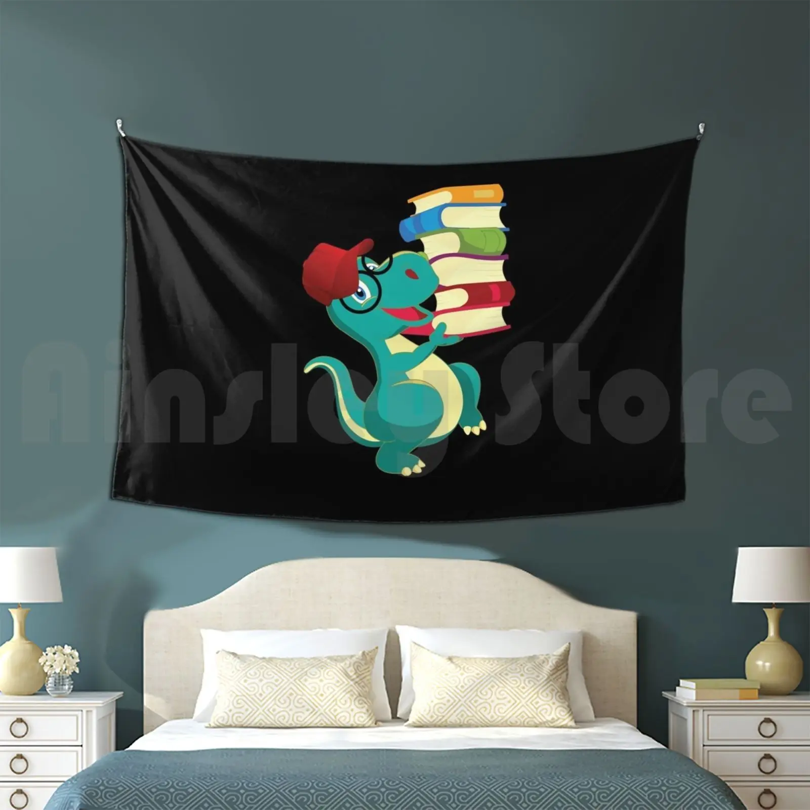 Dino Book Dinosaur Tyrannosaurus Rex Gift Idea Tapestry Living Room Bedroom Dino Reptile Dinosaur T Rex Dinosaurs