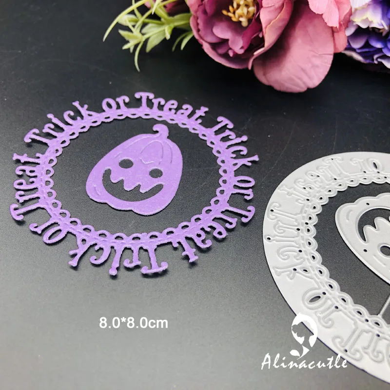 Alinacutle Metal Cutting Dies Halloween Trick or Treat Cirlce Pumpkin Scrapbooking Paper Craft Handmade Card Punch Art Cutter