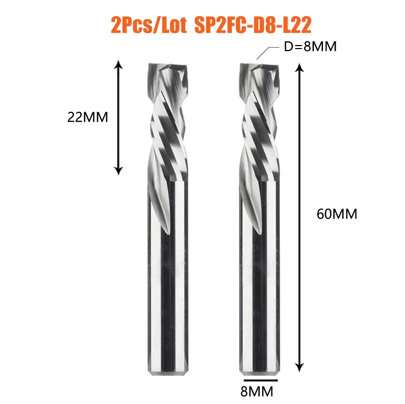 Dreanique 2 stks/partij CNC Twee Spiraal Fluiten Compressie End Mill Houtwerk UP & DOWN Carbide Frees Tool Router bit