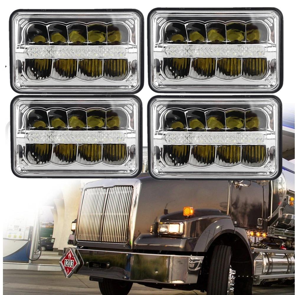 

4pcs 4x6 Car Led Headlight Square Light DRL Sealed Beam Headlamp For Ford Trucks Offrord 12V 24V 6000K Truck 4X4 Offroad 5Inch