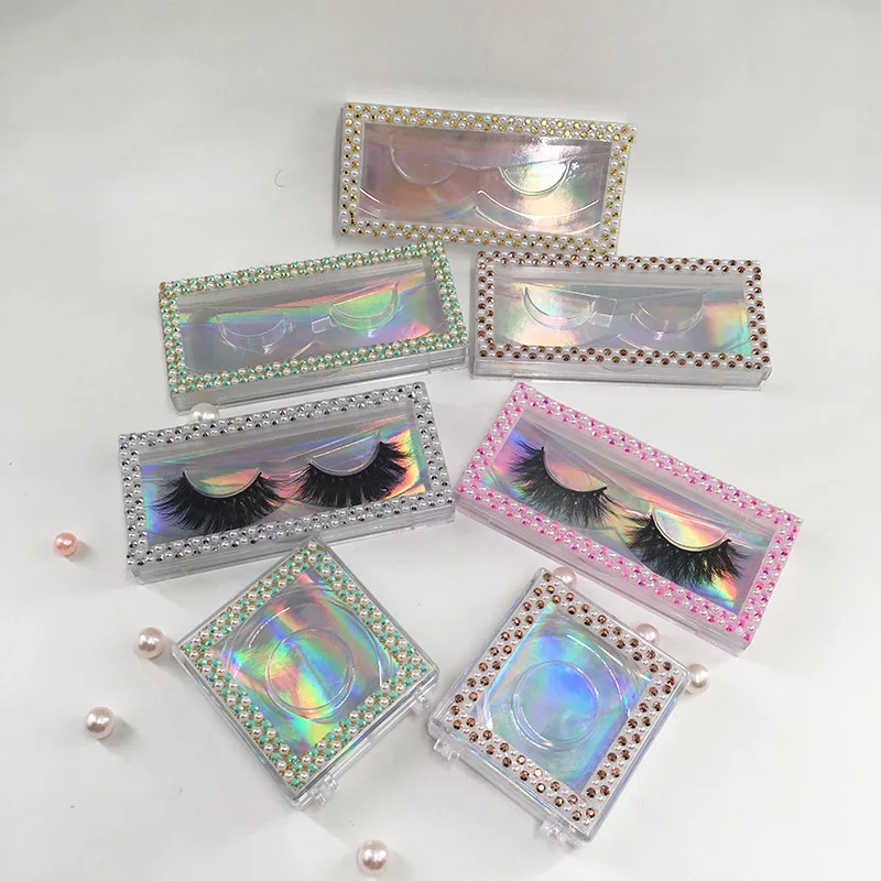 Wholesale Glitter Pink Diamond Pearl Lash Boxes for Natural Soft Strip Lashes Naturl Long Mink Eyelashes