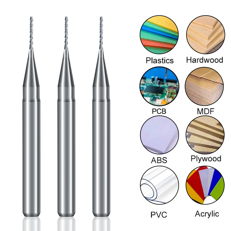 CMCP PCB Milling Cutter Set 3.175mm Shank 0.5 0.6 0.7mm Carbide End Mill CNC Corn Milling Bit Router Bit