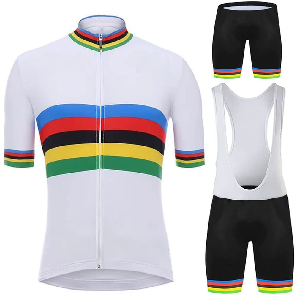 2020 World Champion Cycling Jersey Set White Pro Cycling Clothing Road Bike Suit Bicycle Bib Shorts MTB Uniform Maillot Culotte