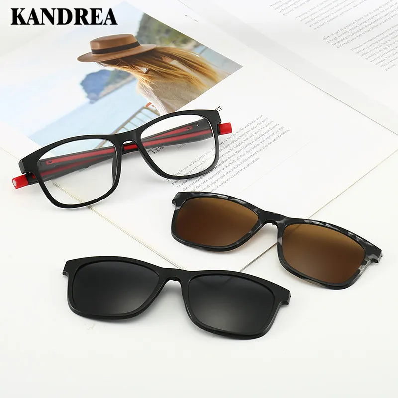 KANDREA 2020 1+5 clip Tr90 Square Women Sunglasses Magnetic Clip Dual Purpose Eyeglasses Fashion Men Eyewear Driving Sun Glasses