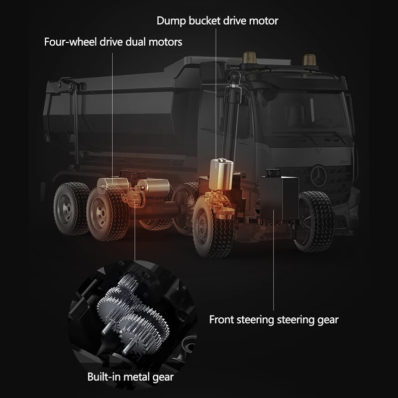 16CH Alloy RC Dump Truck 30KG Load App Control Tractor car Remote Control 45Degree Tipping Bucket Sound Light Programming Car To