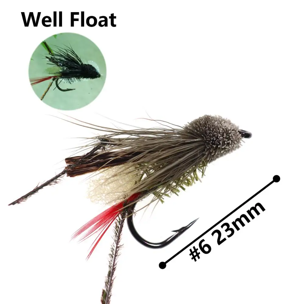 Wifreo 6PCS #6 Trout Fly Fishing Hook Bait Insect Lure Fishing Flies Deer Hair Grasshopper Dry Fly Dave's Hopper Baits