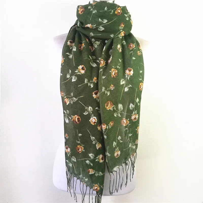 Hot Sellin Warm Women Flower long Scarf Female Small Rose Print Chevron Scarves Winter Plants Shawl Wrap