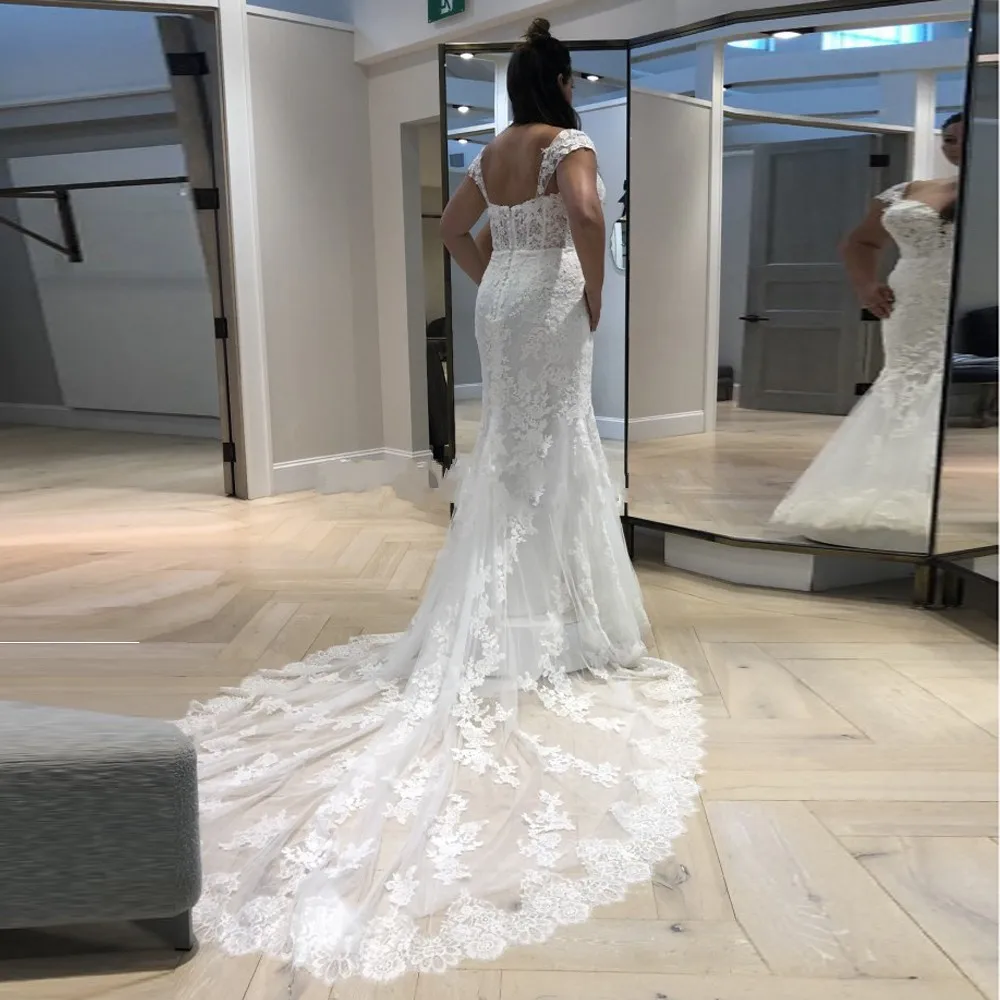 E jue shung charming longo sereia vestidos de casamento fora do ombro sem costas querida rendas apliques vestidos de noiva robe de mariee