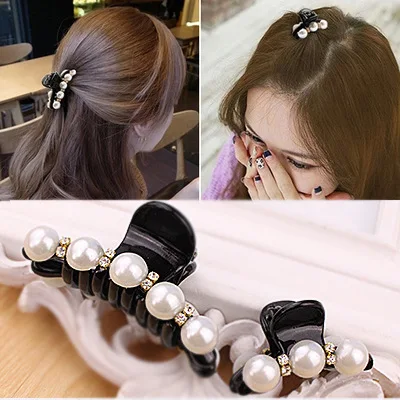 Nova moda caranguejo garras de cabelo imitação pérola preto senhora headwear acessórios para mulheres grampos de cabelo plástico elástico barrette quente