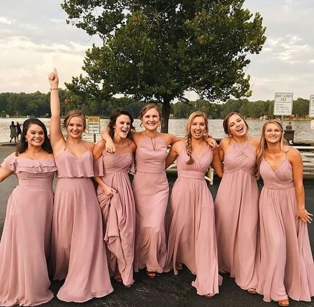 Dusty rose floor length bridesmaid dresses shops