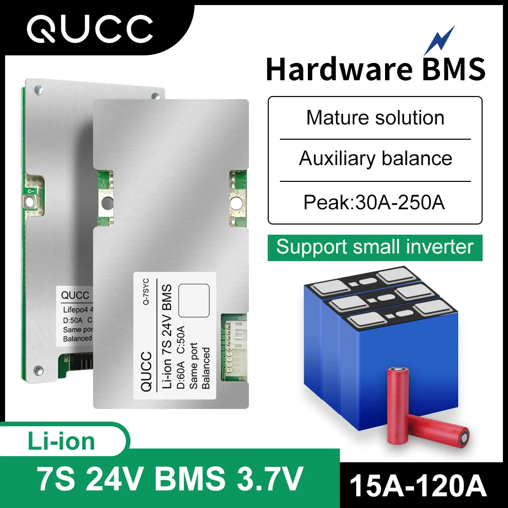 QUCC 29.4V 24V 7S BMS 15A 20A 30A 40A 60A 100A 120A zbalansowane 3.7V 18650 płyta zabezpieczająca baterię litową do elektronarzędzia zabawek