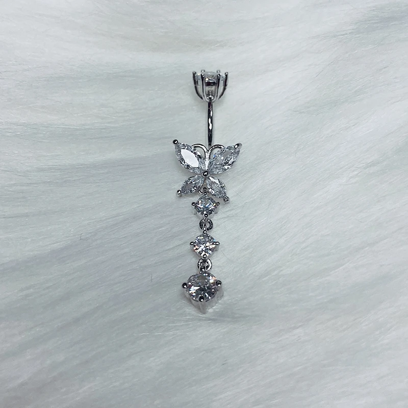 Butterfly Piercing Belly Button Navel Ring Silver Body Decorations Real 925 Sterling Jewelry For Women Fashion Punk 1.5 MM Thick