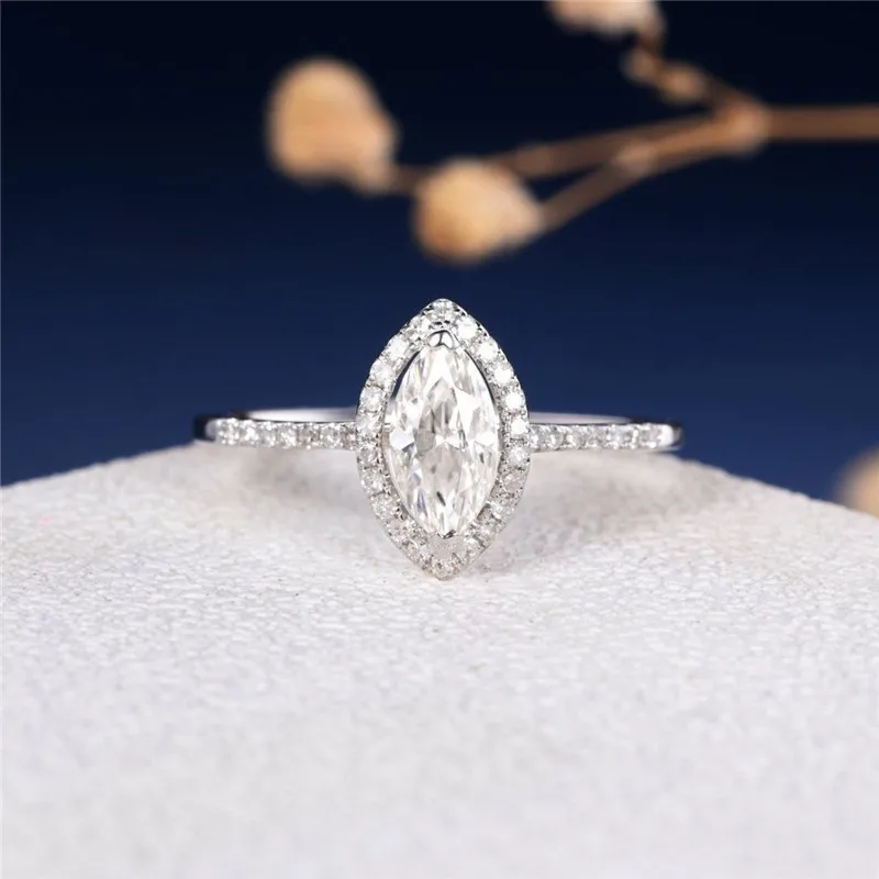 

CxsJeremy 0.5ct Marquise Cut 4*8mm DEF Color Moissanite Engagement Ring Antique 14K White Gold Thin Stackable Anniversary Gift