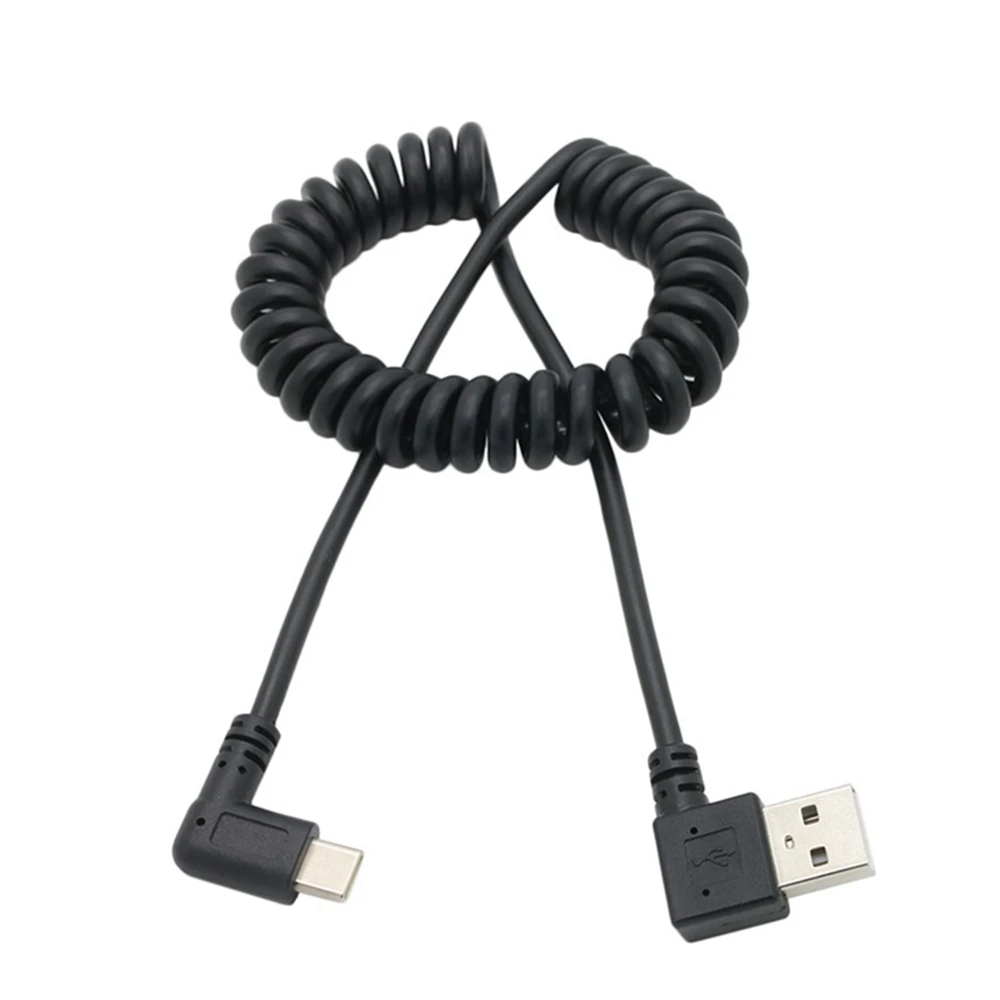 1m USB 2.0 Male 90 Degree Left & Right Angled to USB-C 3.1 Type-C Retractable Spring Data Chager Sync Extension Cable for S8 P10