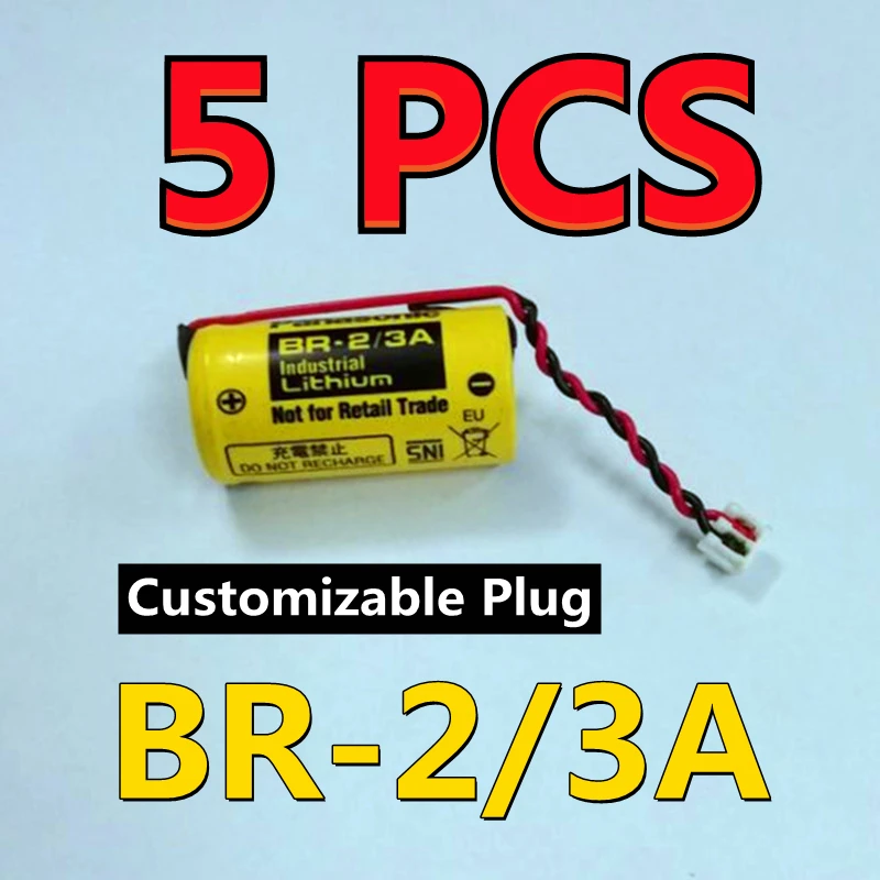 5 PACK HOT NEW Original Battery BR-2/3A 17335 3V Lithium PLC Battery With White Connector (Customizable Plug)