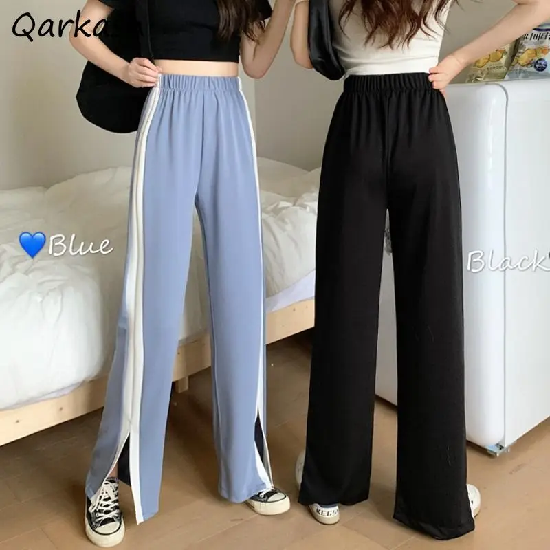 

Casual Pants Women Simple Design Workout Chic Friends Soft Trousers All-match BF New Wide Leg Pantalone Mujer Spring Side Stripe