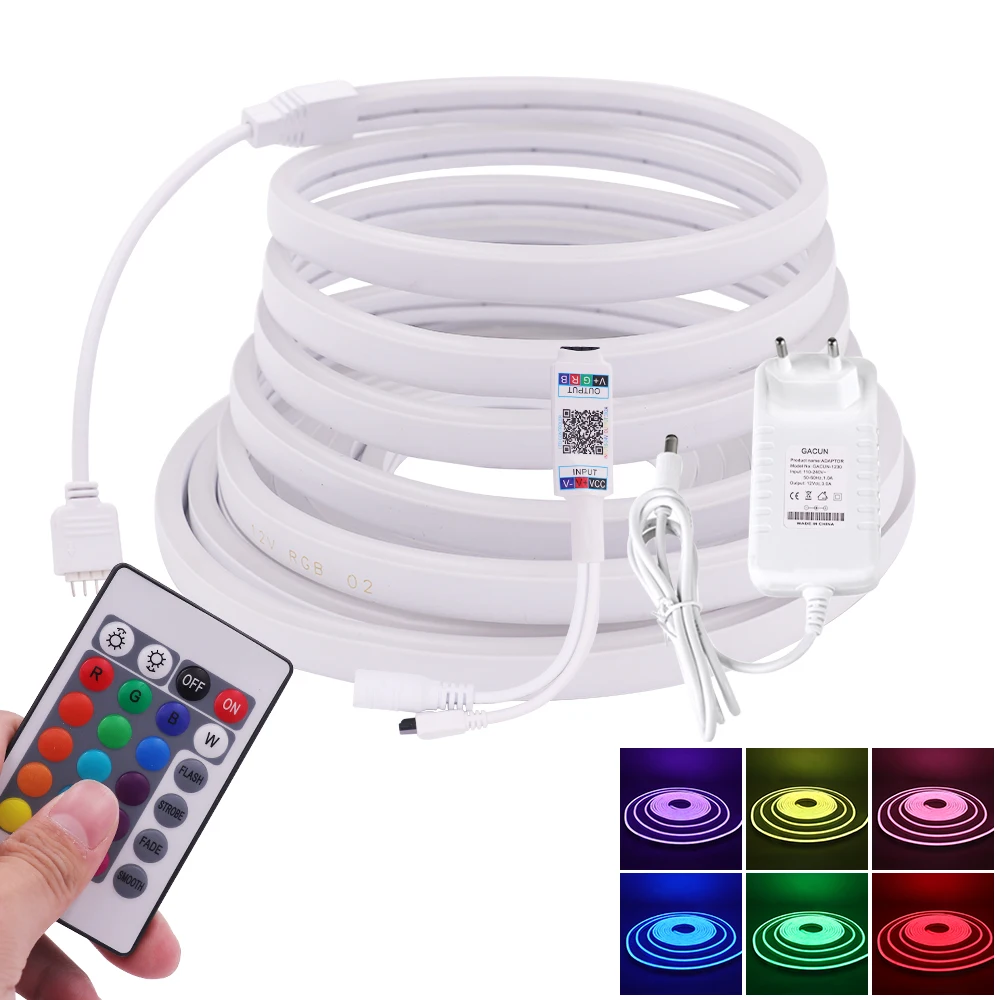 12V listwy RGB LED lampa neonowa z Bluetooth pilot aplikacji sterowania 1/2/3/4/5M lampa neonowa taśma wodoodporna ściemniania dla oświetlenie