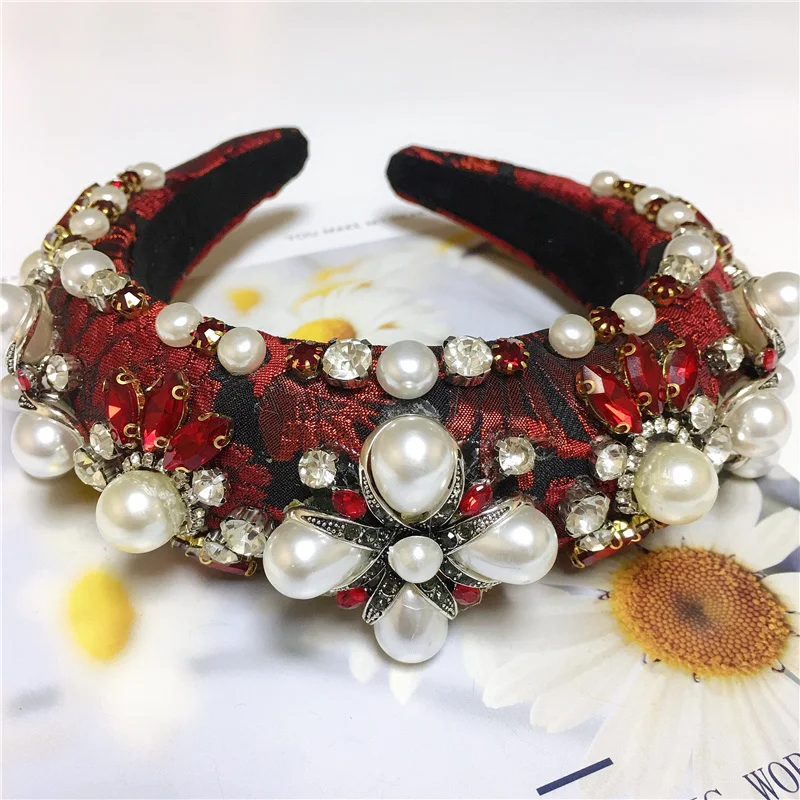 25 Styles Flower Velvet Padded Rhinestone Headband Pearl Baroque Crystal Hairband Luxury Retro Wide Hair Hoop For Women Girls