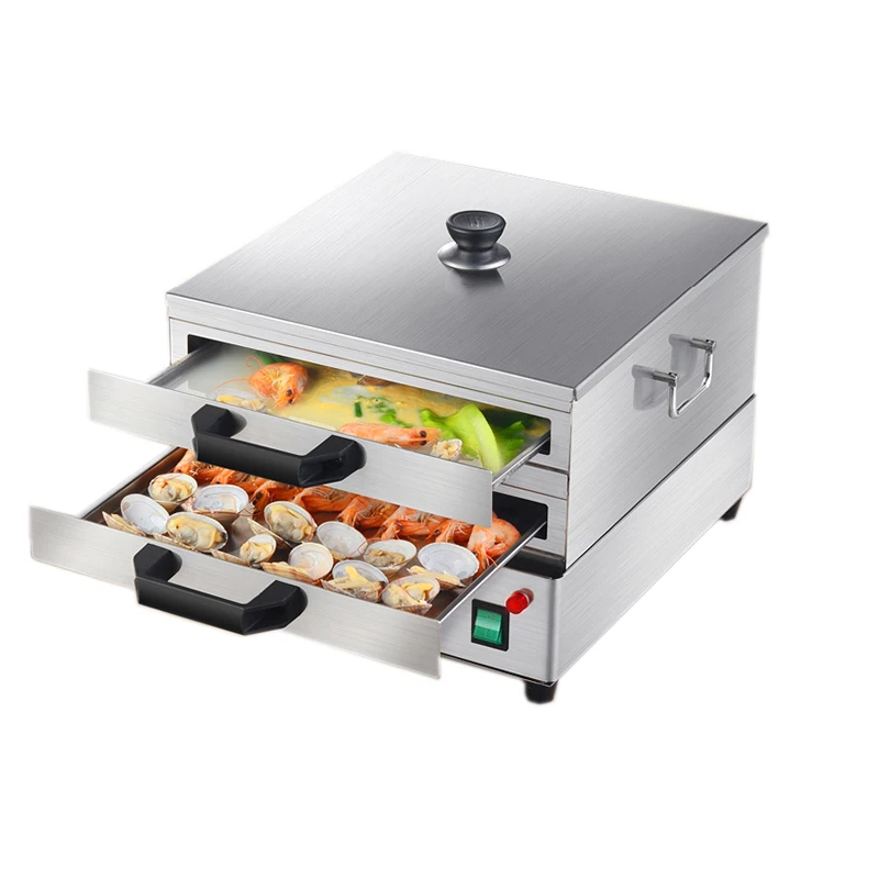 

2 Layer Rice Noodle Rolls Machine Drawer Type Multifunction Steamer Stainless Steel Vermicelli Roll Steaming Furnace