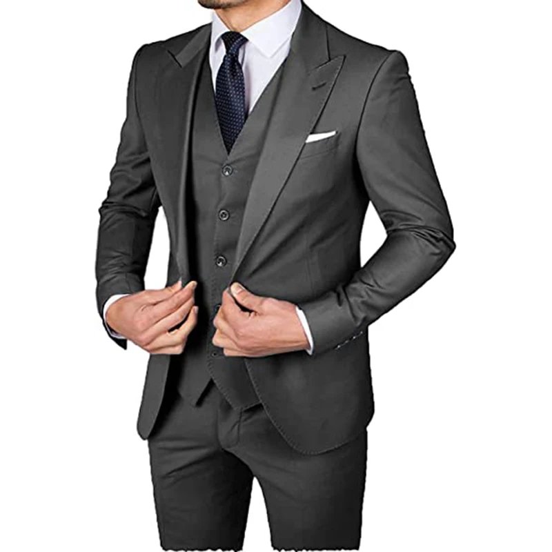 Costume Homme Lastest 3 Piece Suits for Men Slim Fit Groom Wedding Tuxedo Formal Party Suit Trajes De Hombre (Blazer+Vest+Pants)