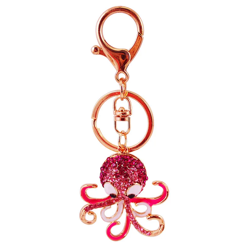 Creative Marine Animals Series Rhinestone Keychain Mermaid Little Turtle Dolphin Octopus Keychain Female Bag Bag Pendant Metal