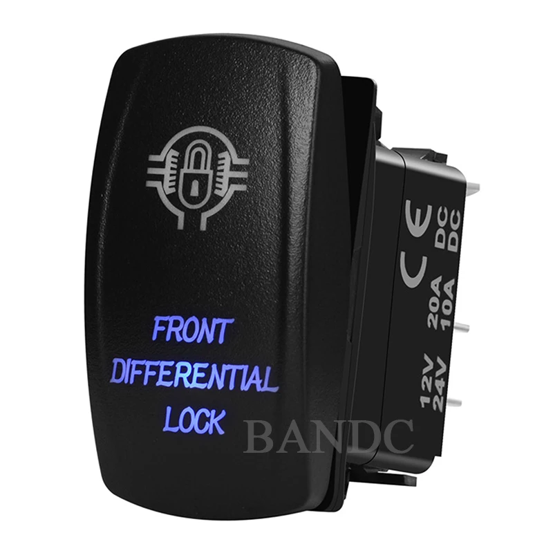 FRONT DIFFRENTIAL LOCK Rocker Switch Laser-Etched 5P On-Off SPST for Car Boat Truck Carling RV , Waterproof，Jumper Wires Set