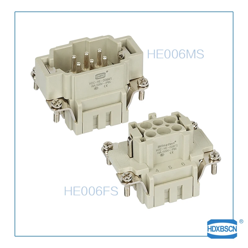 HDXBSCN Heavy Duty plug Connector HDC HE-006 F/M 6pin 16A power connectors rectangular aviation plug