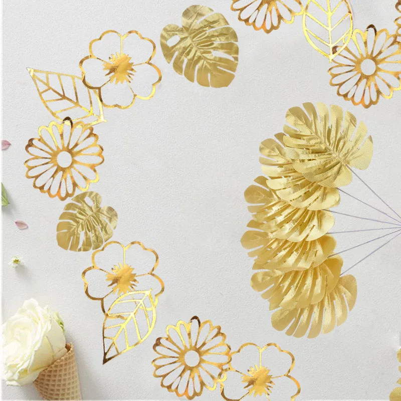 Hojas de tortuga Monstera de simulación dorada, hojas decorativas artificiales para el hogar, flor de piezas, 10 decoración para fiesta de boda S/M/L