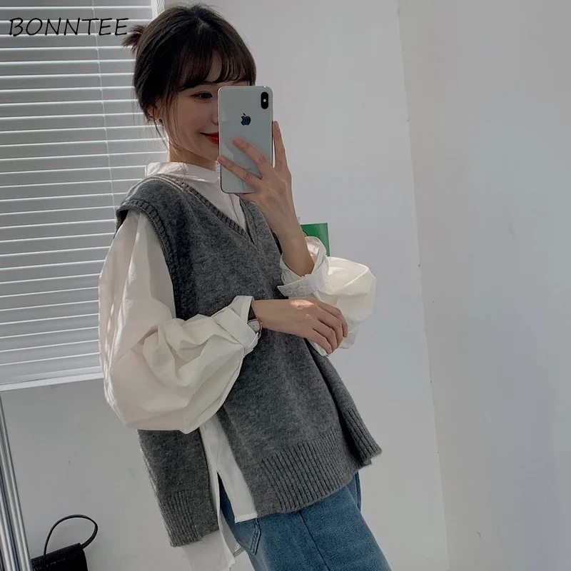 Sweater Vest Women 5 Colors Simple Fashion Side-slit All-match Solid Sleeveless V-Neck Preppy Harajuku Korean Knitwear Retro