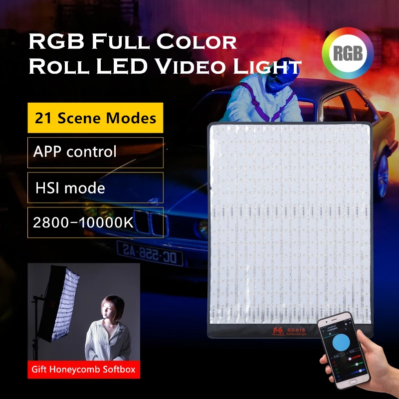 

FalconEyes 100W RGB Photography LED Video Fotografia Light Support APP Remote Control Portable Continuous Lighting Lamp RX-818