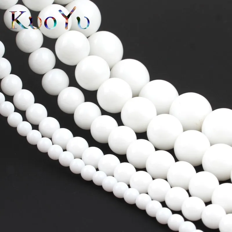 Natural Stone White Tridacna Beads Round Loose Beads For Jewelry Making 15\